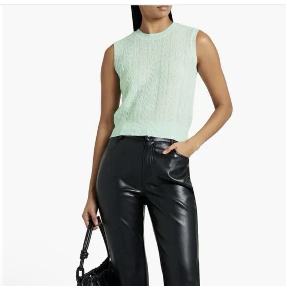 rag & bone Brushed Cable Knit Sweater Vest Sz S Mint Green Minimalist Old Money